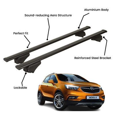 2 Pcs Black Roof Rack Cross Bars For OPEL MOKKA X SUV 2016-2020