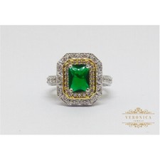 Exclusive 3CT Green Emerald  CZ Wedding Engagement Ring In 925 Sterling Silver