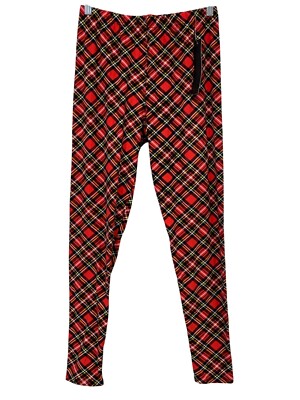 Leggings Depot Plaid Pull On Leggings Women Plus Size OS Red Black Holiday  NEW