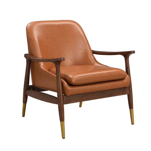 Modern Accent Chair Living Room Armchair Faux Leather Sofa Side Chair Wood Legs - Picture 3 of 12