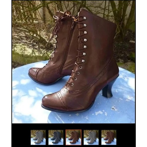 Nuevas Mujeres Steampunk Zapatos Rústicos de Tacón Alto con Cordones Victorianos Botas de Cuero al Tobillo - Imagen 11 de 22