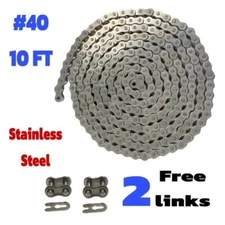 #40SS Stainless Steel Roller Chain x 10 feet + 2 Connecting Links