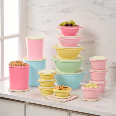 Tupperware Heritage Collection 32 Pc Food Storage Set 16 Pastel Containers Bowls