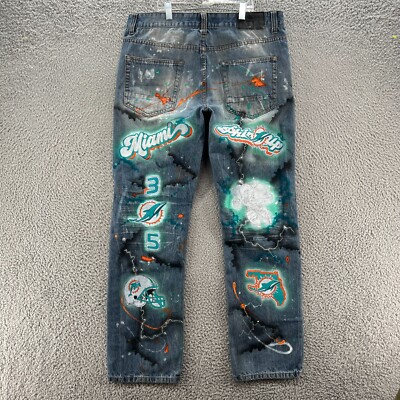 Vintage Miami Dolphins Jeans Mens 34X32 Blue Straight NFL