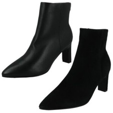 Donna Spot On Tacco Alto Pelle Stivali Caviglia Con a Punta Inside Zip F5R1213