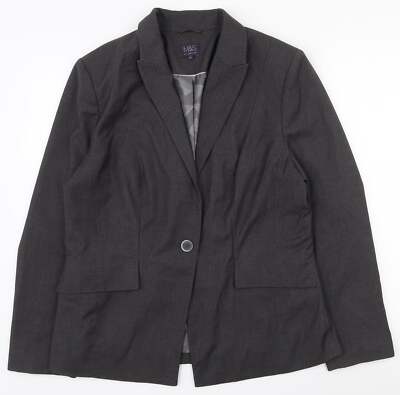 Marks and Spencer Damen Grau Polyestermischung Anzug Jacke Größe 16 Schulter pa