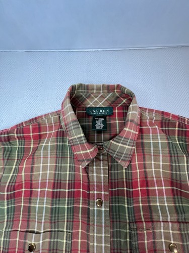 Ralph Lauren Women’s S Olive Green Red Plaid Western Snap LS Shirt Cotton LS - Picture 7 of 15