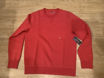 Polo Ralph Lauren Men's Double Knit Embossed Logo Crewneck Sweatshirt Red  S-XXL