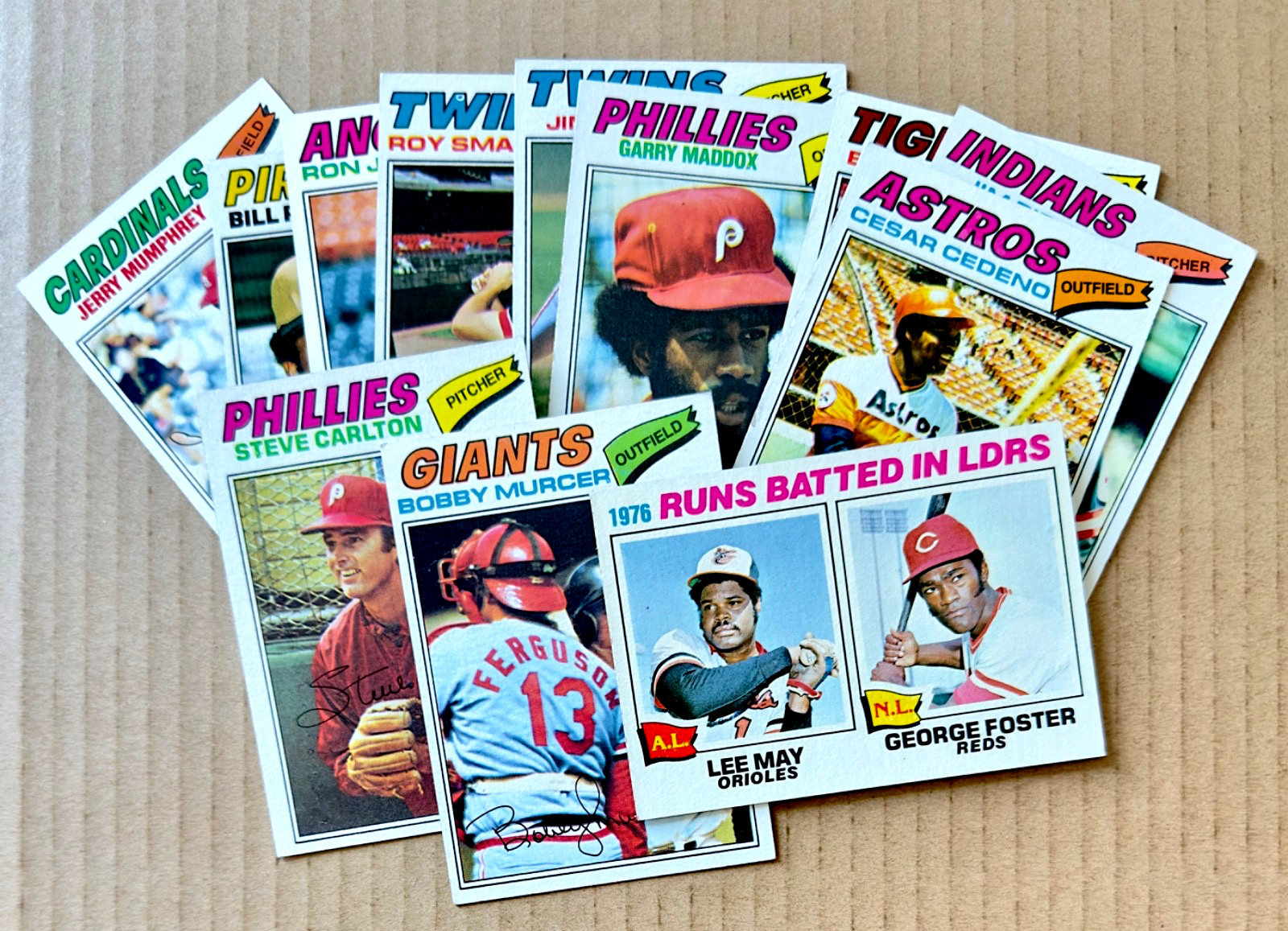 1977 Topps lot of 12: Steve Carlton, Bobby Murcer, Cesar Cedeno, EXMT/NRMT