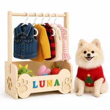 Personalized Dog Wardrobe for Small Dogs   Wooden Clothes Rack with 10 Hanger...