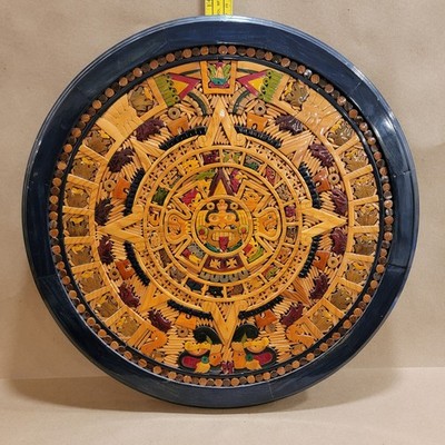 AZTEC MYAN SUN STONE,CALENDAR STONE Piedra del Sol  Inlaid Each Piece 18'' Dia.