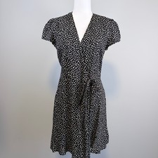 Dynamite Wrap Dress Short Sleeve Polka Dot Corporate Girlie Office Black Small