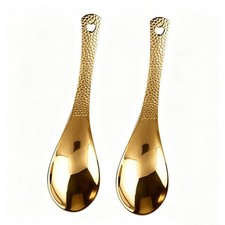 2 Piece Hammered Stainless Steel Spoon Set Gold 15cm for Breakfast Lunch