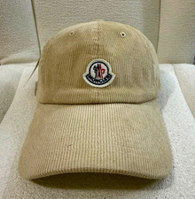 Moncler Beige Cotton Corduroy Logo Patch Baseball Cap Women One Size