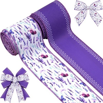 2 Rolls Purple Wired Ribbon 2.5 Inch x 5 Yards Each - Lavender Butterfly Burlap