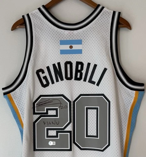 Manu Ginobili Signed Inscribed San Antonio Spurs Mitchell & Ness NBA Jersey BAS