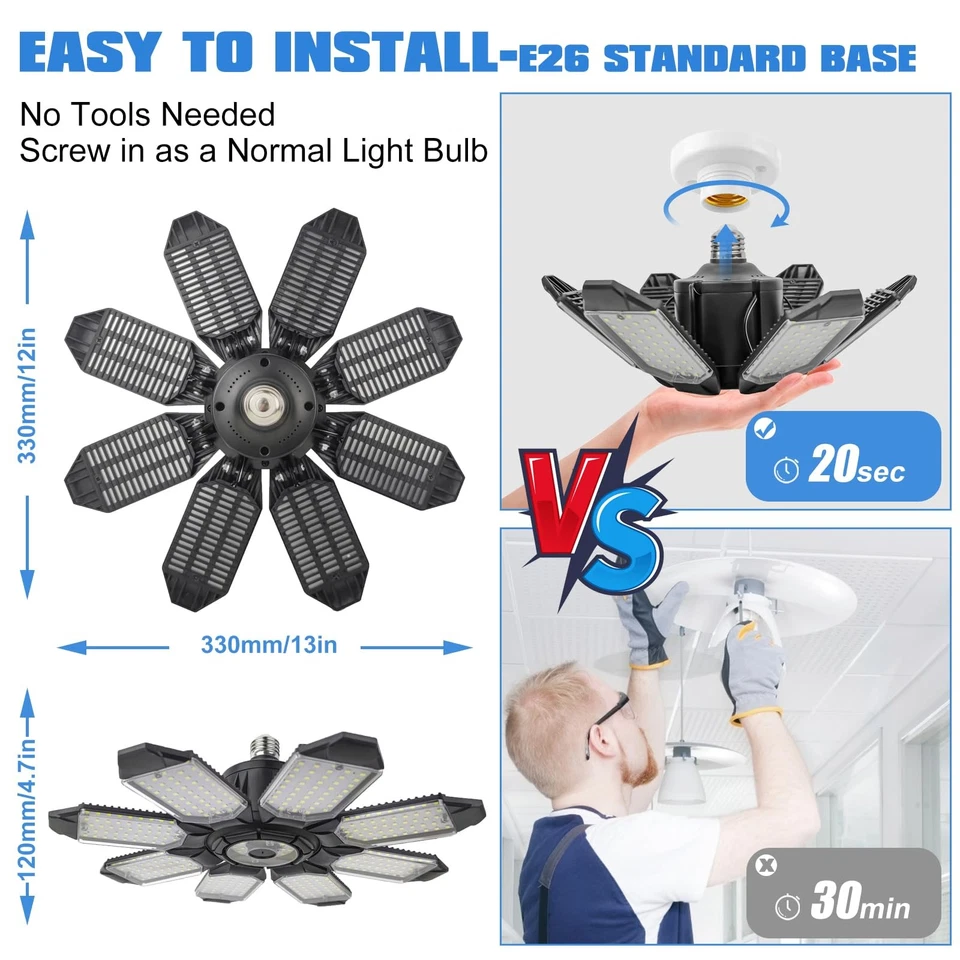 Light 2 Pack 240W 24000LM Adjustable Panels E26 | E27 6500K Heavy Duty - Image 4 of 4
