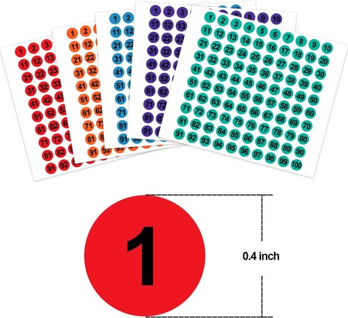 Outus 50 Sheets 1 to 100 Vinyl Consecutive Number 0.4 Inch, Multicolored  - Picture 2 of 7
