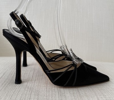 Jimmy Choo Vintage Slingback Crystal Embellish Satin Heels Gr. 35,5 leicht getragen