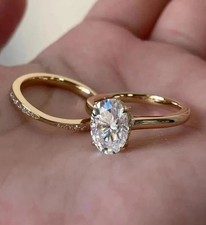 2Ct Oval Cut Simulated Diamond Bridal Ring Set 14K Yellow Gold Plated