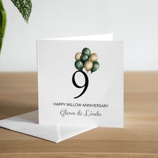 Personalised 9th Wedding Anniversary Card Handmade Willow Anniversary Gift