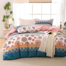 Duvet Cover Queen Size Floral Duvet Cover Set with Zipper Closure, Boho Flowe...