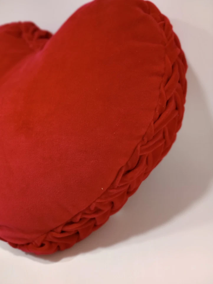 Red Velvet Heart Shaped SHABBY CHIC brand Throw Pillow Love Braid Pleat 16" - Image 2 of 4