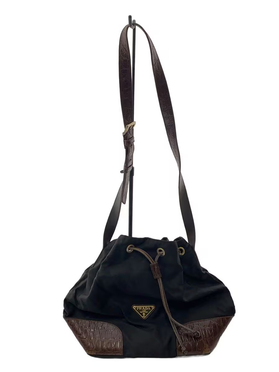 PRADA Drawstring Crocodile Embossed Shoulder Bag … - image 1