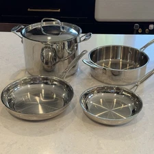 5pc CUISINART Stainless SAUTE PAN 733-24H 8” 10” SKILLET 722-24 Stock Pot Cover