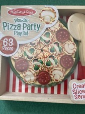 Melissa  Doug Pizza Party Wooden Play 63 Piece Food Set Toppings NEW 2020
