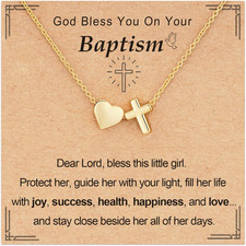 Confirmation First Communion Baptism Gifts for Girls, 14K Gold Plated Heart Cros