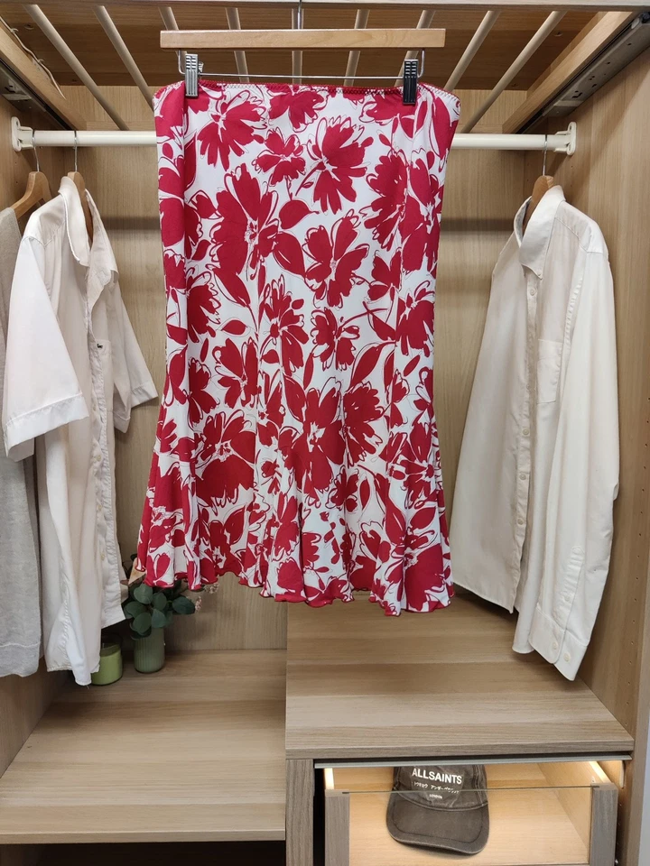 HOBBS UK 16 MAGENTA SKIRT FLARE SWING FLORAL ELASTICATED CASUAL OCCASION WOMENS - Image 2 of 4