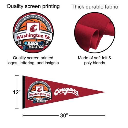 Washington State Cougars 2024 March Basketball Madness Pennant Flag Banner - Picture 2 of 4