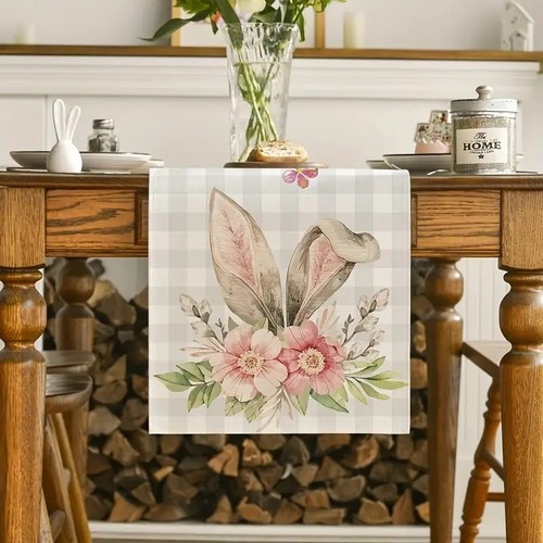 Easter Table Runner Rabbit Egg Decoration Linen Printing Table Cloth - Picture 6 of 32