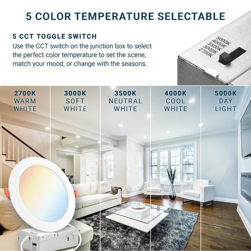 PARMIDA (6 Pack) 6 Inch 5CCT Ultra-Thin LED Recessed Ceiling Light with Night... - Picture 4 of 8