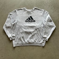 Vintage 90s Adidas Sweatshirt Size XL Gray Big Logo Crewneck Cotton Pullover