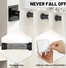 Adjustable Shower Curtain Rod 31-79 Inch Black Tension Rod with Adhesive Holders