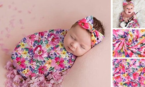 Receiving Blankets for Baby Girls Swaddle Blanket with Headband Set for 0-3
