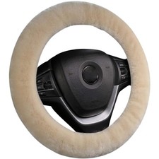 Soft Fluffy Warm Genuine Sheepskin Car Steering Wheel Cover Fuzzy Fur Wool P...