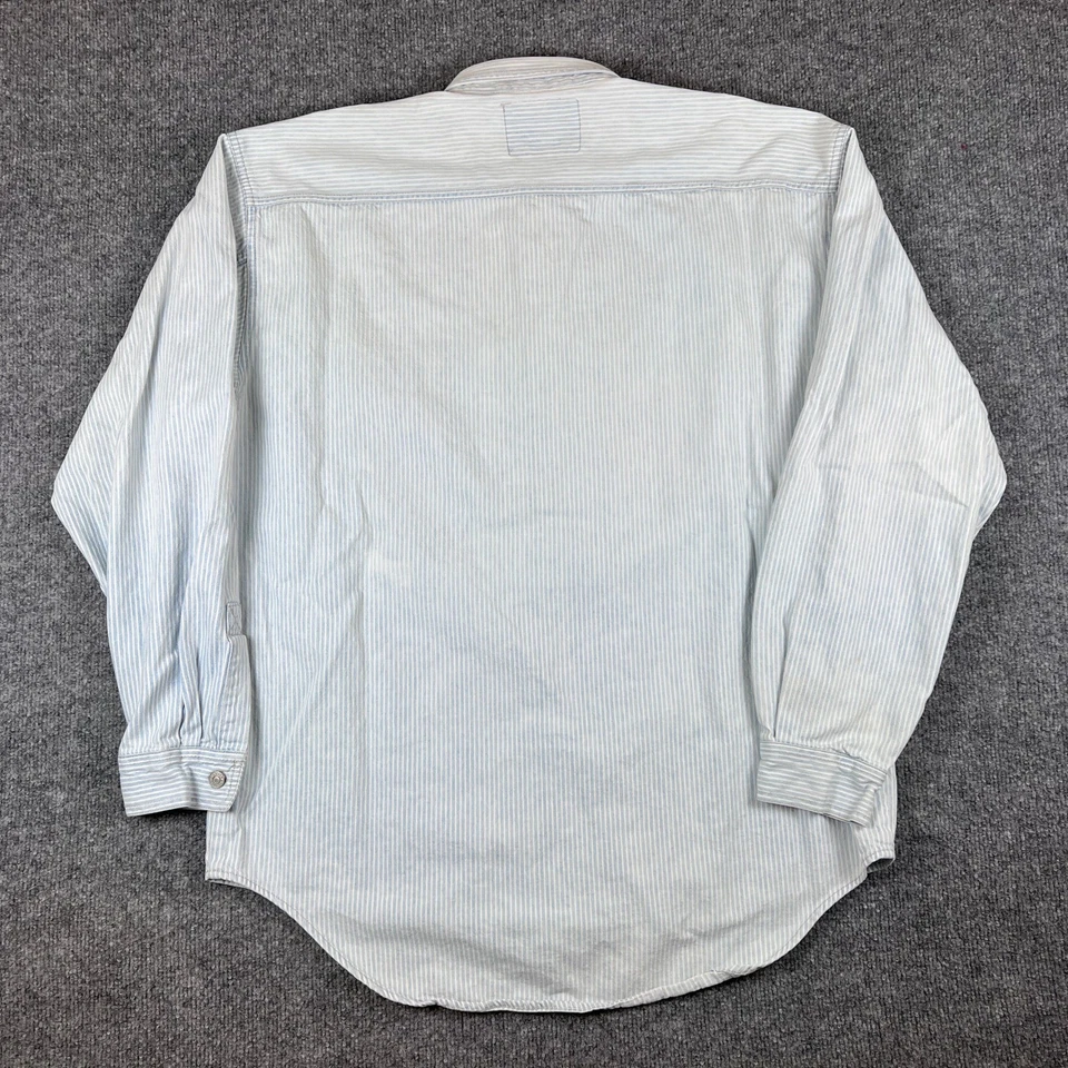 Vintage Levis Hickory Stripe Shirt Mens L Blue White Metal Buttons Engineer 90s - Image 3 of 4