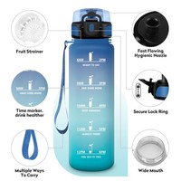 Sport Trinkflasche 1L Auslaufsicher, KohlensäUre Geeignet, Mit Zeitmarkierung,