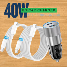 PD 40W Dual USB-C Fast Car Charger Type C Cable For iPhone 15 16e 17 14 13 12 11