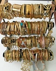 G 200+ HUGE Vtg Costume to Fashion Jewelry lot Bracelet Cuff Bangle GOLD Tone