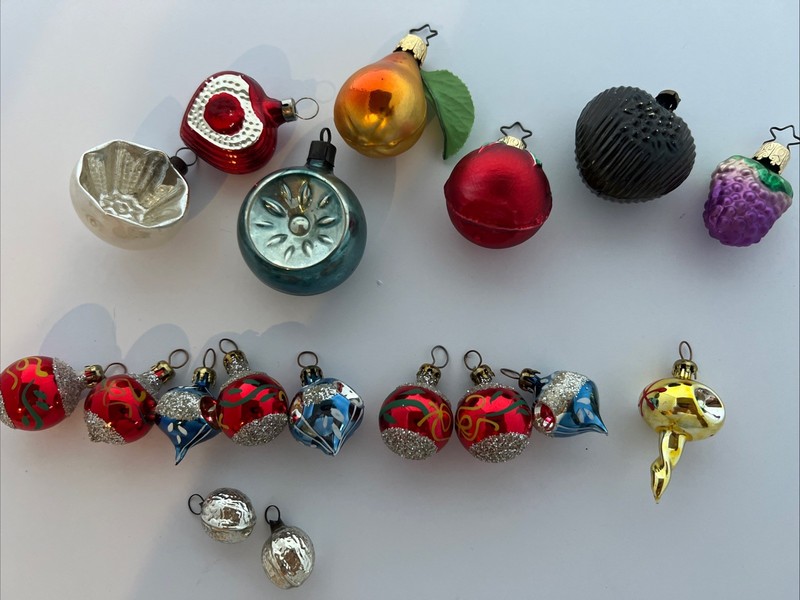 Lot VTG Feather Tree Ornaments West Germany Indents Fruit Nuts