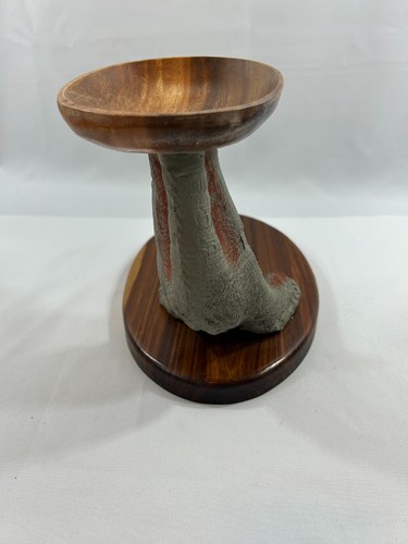 Vintage Ostrich Foot Stand w/ Wooden Dish 12"x9"x8" African Curio Decor - Picture 5 of 12