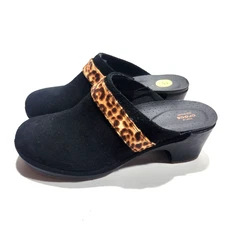 Crocs Womens Suede Block Heels Clogs Black Sz 9W
