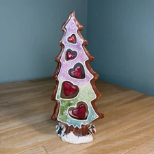 VTG Blue Sky Clay Heather Goldminc 2002 Christmas Tree Hearts Tealight Holder 8”