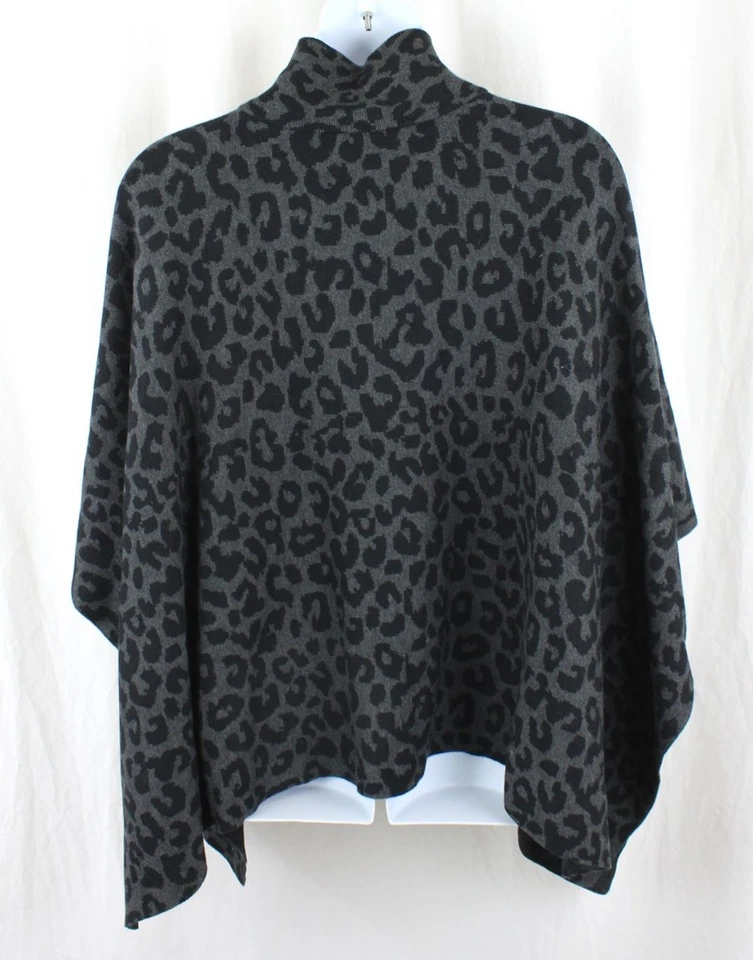 Poncho Suéter J. McLaughlin Para Mujer Negro Gris Estampado Animal Mezcla Algodón OS Foto 2 de 3