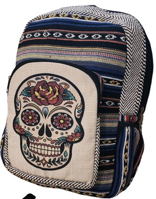Nepal Handmade Backpack   Boho Rucksack   Eco Cotton Travel Hiking Bag 18''