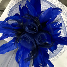 Blue Black Mesh Feather Flower Fascinator Headpiece Women Wedding Formal Party